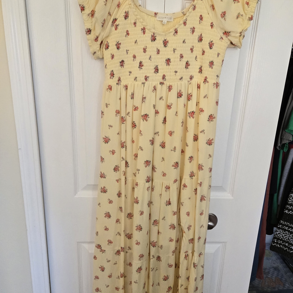Girls Yellow Floral Maxi Dress with Smocked Bodice
